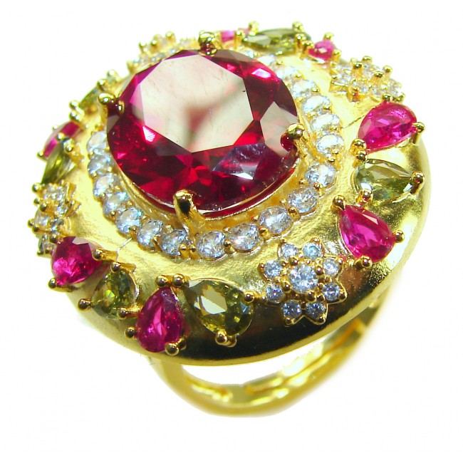 Byzantine design Authentic Ruby 10.9 carat 18K Gold over .925 Sterling Silver handcrafted brilliantly handcrafted ring s. 8 adjustable - photo 2