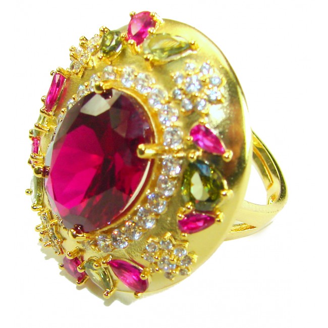 Byzantine design Authentic Ruby 10.9 carat 18K Gold over .925 Sterling Silver handcrafted brilliantly handcrafted ring s. 8 adjustable - photo 1