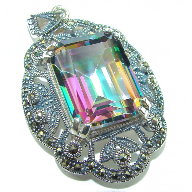 Spectacular 14.2 cut Mystic Topaz Marcasite .925 Sterling Silver handcrafted Pendant