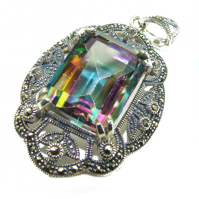 Spectacular 14.2 cut Mystic Topaz Marcasite .925 Sterling Silver handcrafted Pendant