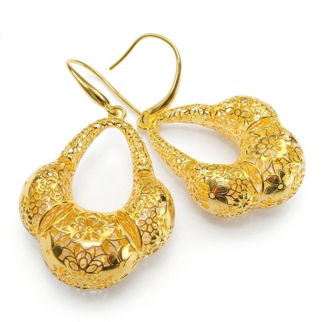 Black Label Collection - Dubai Style - Natural 22K Gold over .925 Sterling Silver handmade earrings - photo 4