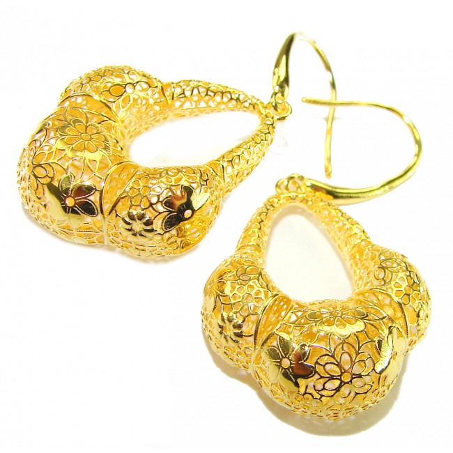 Black Label Collection - Dubai Style - Natural 22K Gold over .925 Sterling Silver handmade earrings - photo 2