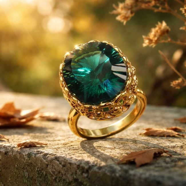 Timless Beauty 22.5 carat Helenite 14K Gold over .925 Sterling Silver handmade Ring s. 8 - photo 4