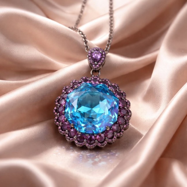 Stella Authentic 26.1 carat Blue Topaz Black rhodium over .925 Sterling Silver Handcrafted necklace