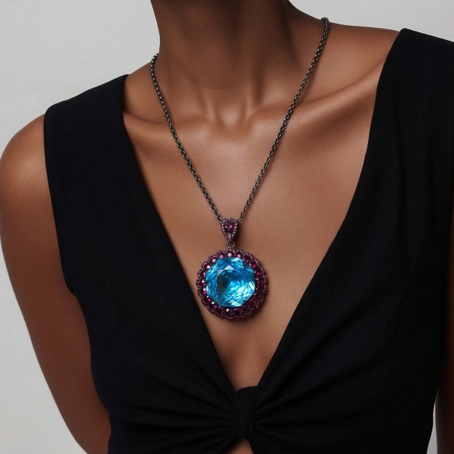 Stella Authentic 26.1 carat Blue Topaz Black rhodium over .925 Sterling Silver Handcrafted necklace