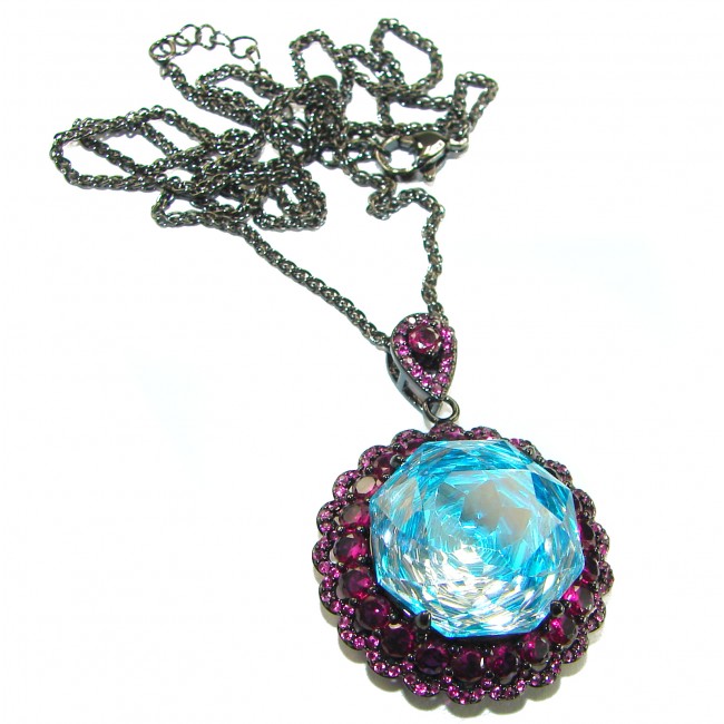 Stella Authentic 26.1 carat Blue Topaz Black rhodium over .925 Sterling Silver Handcrafted necklace