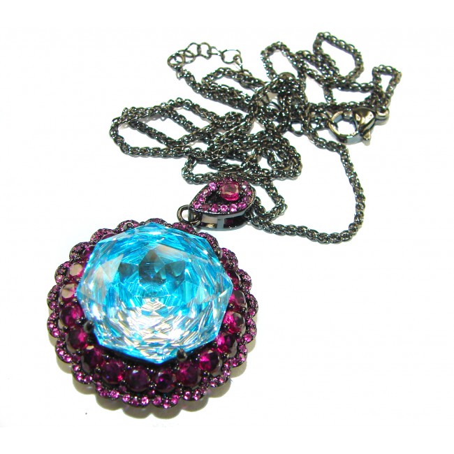 Stella Authentic 26.1 carat Blue Topaz Black rhodium over .925 Sterling Silver Handcrafted necklace
