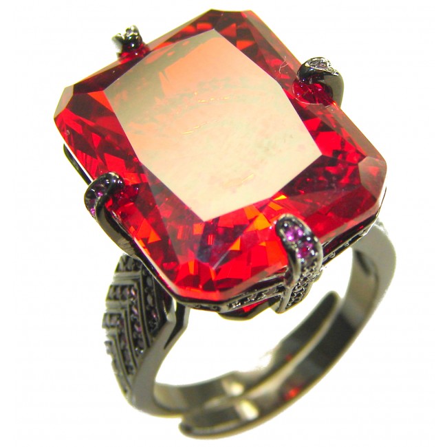 Carmen Authentic 22.4 carat Garnet .925 Sterling Silver dipped in black rhodium brilliantly handcrafted large Statement Ring size 7 adjustable - photo 3