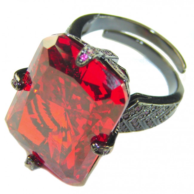 Carmen Authentic 22.4 carat Garnet .925 Sterling Silver dipped in black rhodium brilliantly handcrafted large Statement Ring size 7 adjustable - photo 2