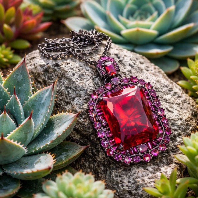 Carmen Authentic 28.4 carat Garnet .925 Sterling Silver dipped in black rhodium brilliantly handcrafted large Statement necklace