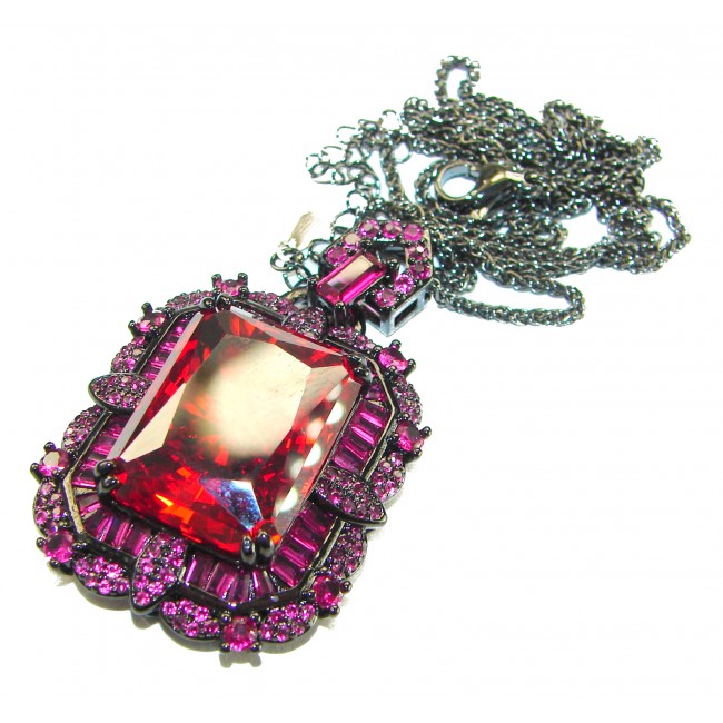 Carmen Authentic 28.4 carat Garnet .925 Sterling Silver dipped in black rhodium brilliantly handcrafted large Statement necklace
