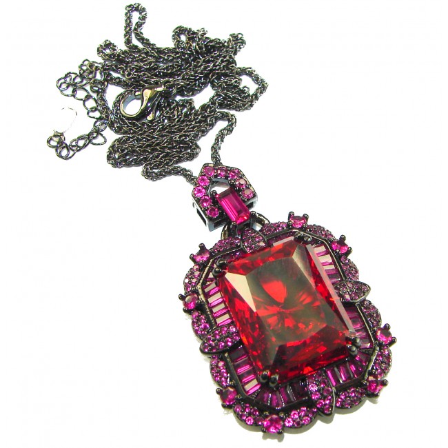 Carmen Authentic 28.4 carat Garnet .925 Sterling Silver dipped in black rhodium brilliantly handcrafted large Statement necklace