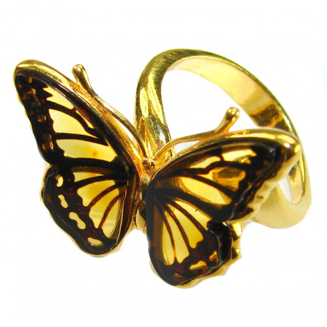 Butterfly Authentic Baltic Amber .925 Sterling Silver dipped in 18K Gold handcrafted ring; s. 6 adjustable - photo 3