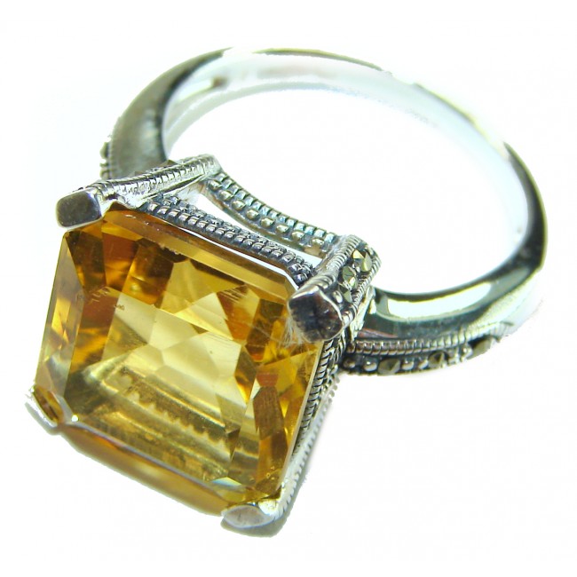 Serenity Natural 15.4 carat GOLDEN Topaz Marcasite .925 Sterling Silver handmade Statement Ring size 9 - photo 3
