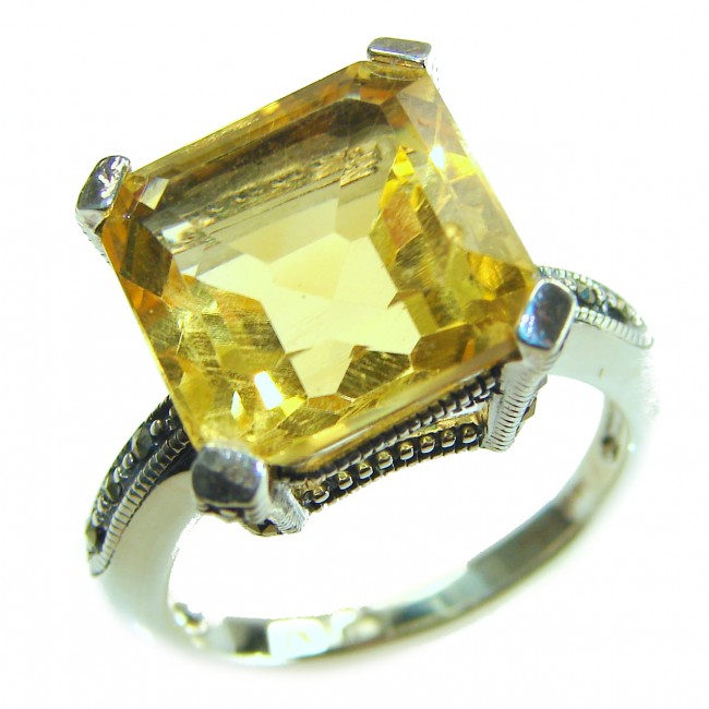Serenity Natural 15.4 carat GOLDEN Topaz Marcasite .925 Sterling Silver handmade Statement Ring size 9 - photo 2