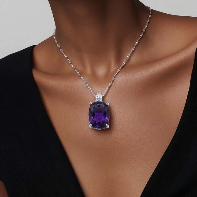 Classic design 21.5 carat African Amethyst .925 Sterling Silver dipped in rhodium handcrafted necklace - photo 1