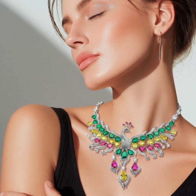 55.2 carat Graceful Swan Natural multicolot Topaz .925 Sterling Silver handcrafted Statement necklace - photo 2