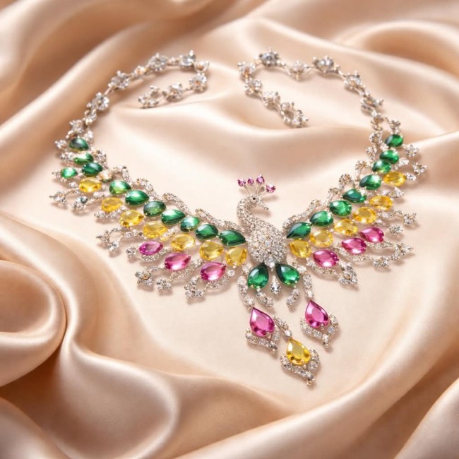 55.2 carat Graceful Swan Natural multicolot Topaz .925 Sterling Silver handcrafted Statement necklace - photo 5