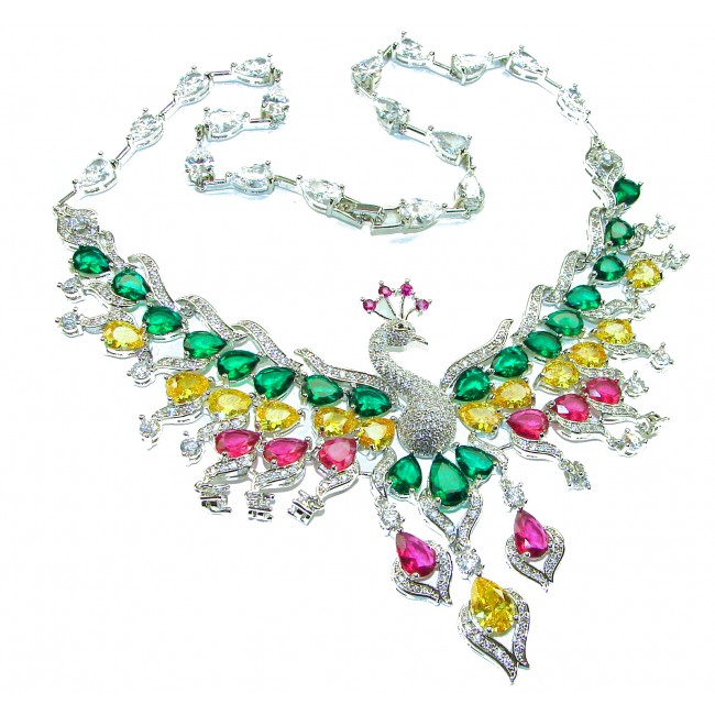 55.2 carat Graceful Swan Natural multicolot Topaz .925 Sterling Silver handcrafted Statement necklace - photo 4