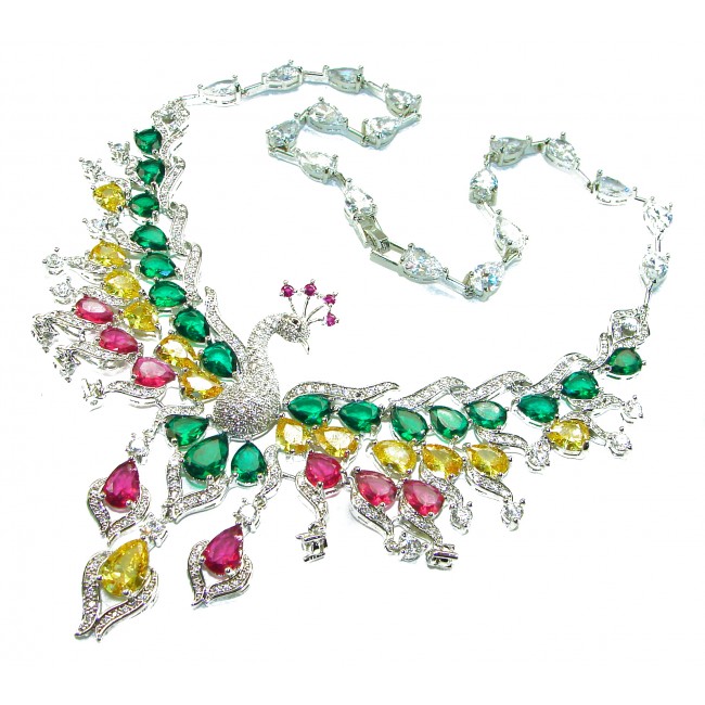 55.2 carat Graceful Swan Natural multicolot Topaz .925 Sterling Silver handcrafted Statement necklace - photo 3