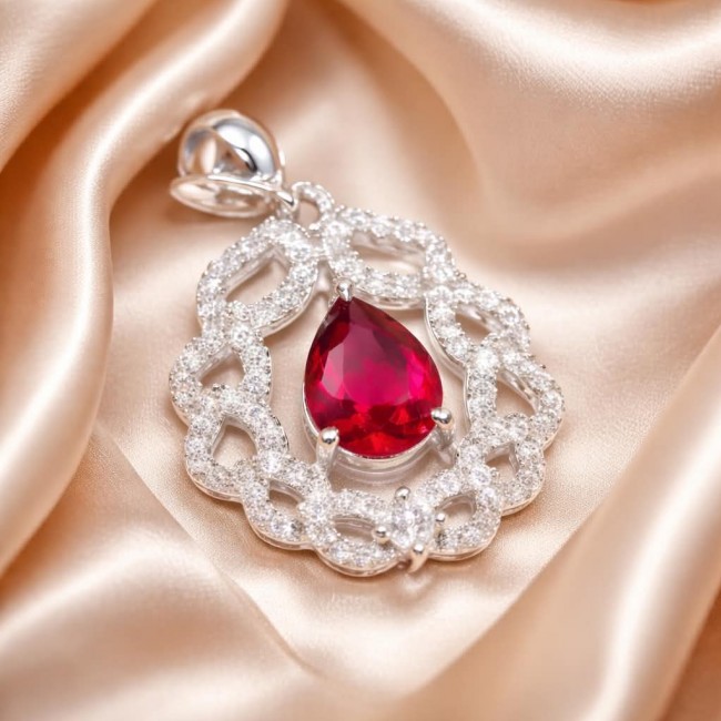 Heirloom Genuine 4.5 carat Kasmir Ruby .925 Sterling Silver handmade Pendant - photo 5