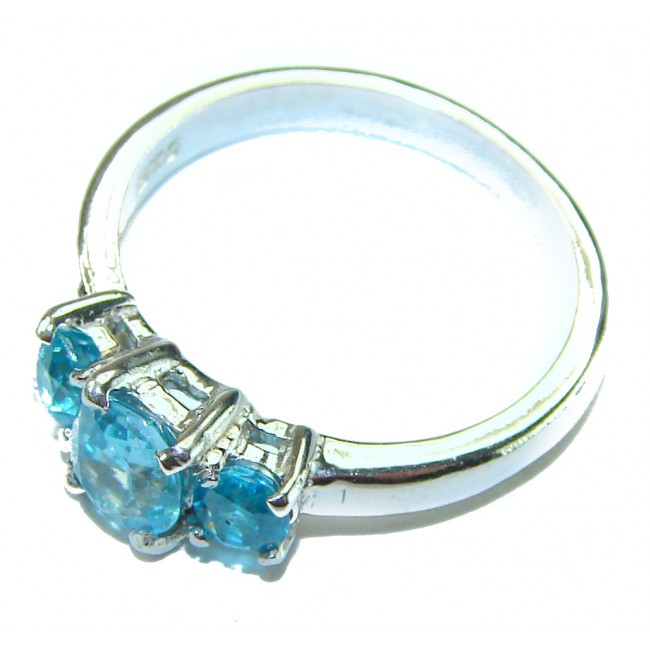 Pacifica 6.5 carat authentic Swiss Blue Topaz .925 Sterling Silver handmade Statement Ring size 6 3/4 - Side view of Pacifica Swiss Blue Topaz .925 sterling silver ring