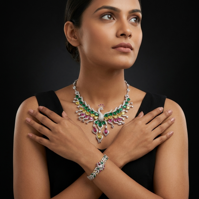 55.2 carat Graceful Swan Natural multicolot Topaz .925 Sterling Silver handcrafted Statement necklace - photo 1