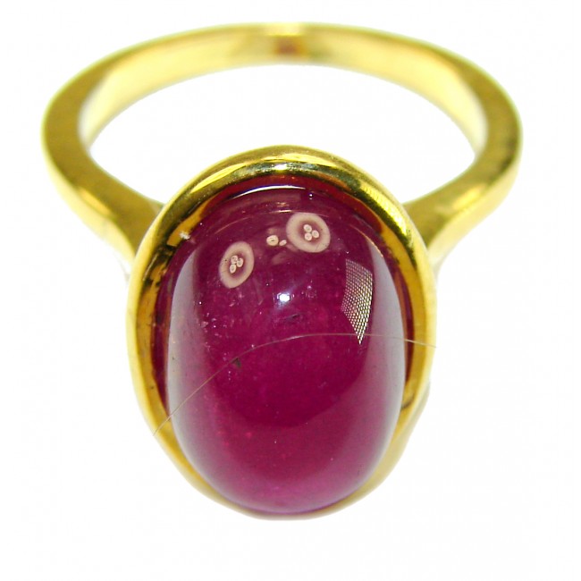 Authentic 10.2 carat Mozambique Ruby 22K Gold over .925 Sterling Silver brilliantly handcrafted ring s. 5 3/4 - Ruby ring in 22K gold, close-up of stone from top view