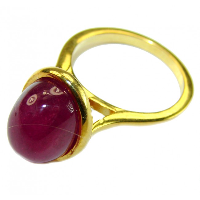 Authentic 10.2 carat Mozambique Ruby 22K Gold over .925 Sterling Silver brilliantly handcrafted ring s. 5 3/4 - Close-up of a 10.2 carat Mozambique ruby ring in 22K gold over .925 silver.
