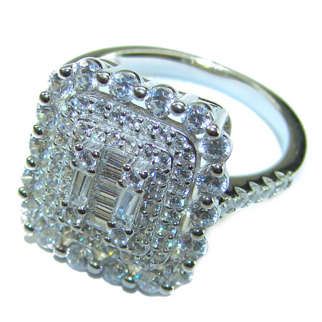 Art Deco 6.5 carat White Topaz .925 Sterling Silver ring size 7 - Side view of Art Deco white topaz and sterling silver ring.