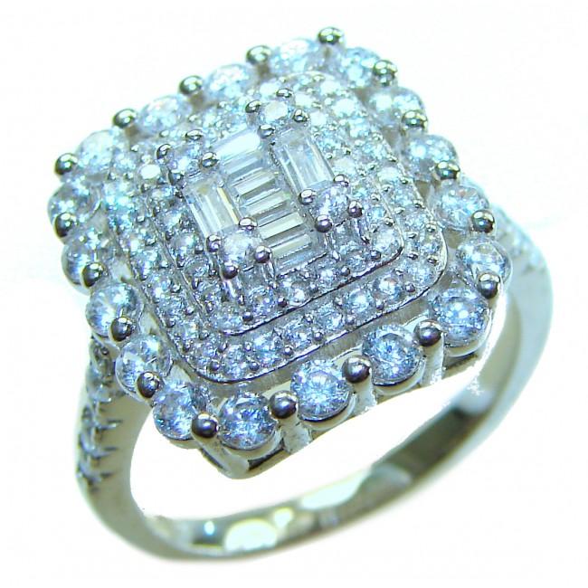 Art Deco 6.5 carat White Topaz .925 Sterling Silver ring size 7 - Top view of Art Deco white topaz and sterling silver ring