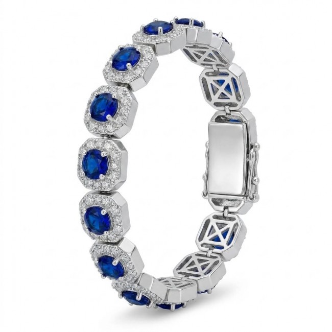 Beauty of Nature - natural 22.5 carat Sapphire .925 Sterling Silver handmade Statement Bracelet - Side view of sterling silver bracelet with 22.5 carat sapphires