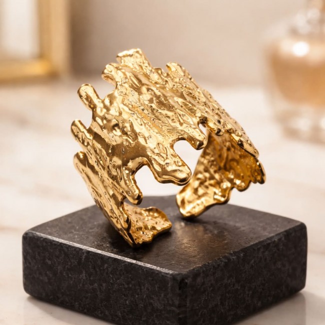 Modern Geometric Design Precious Natural Golden Waves Women ring size 7 adjustable - photo 3