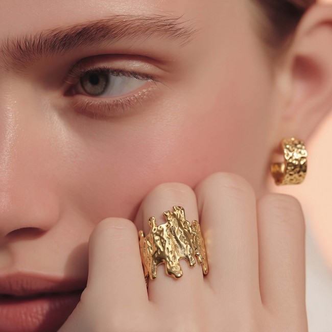 Modern Geometric Design Precious Natural Golden Waves Women ring size 7 adjustable - photo 1