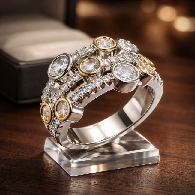 Victoria Precious Natural White Topaz two tones silver Women ring size 7 - photo 2
