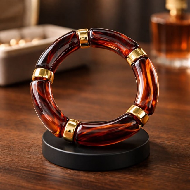 Modern Geometric Design Precious Natural Raisin Golden stretch bracelet - photo 2