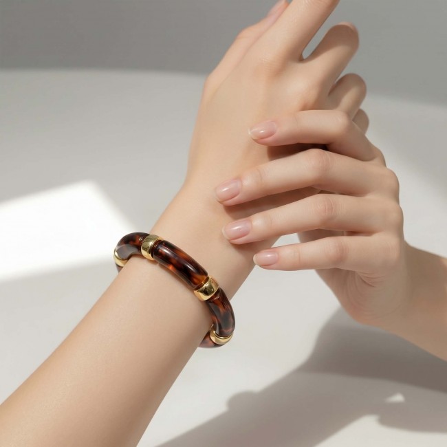 Modern Geometric Design Precious Natural Raisin Golden stretch bracelet - photo 1
