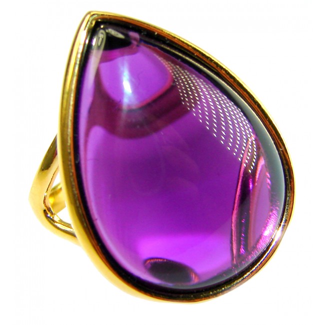 Purple Royalty 25.5 carat Amethyst .925 Sterling Silver dipped in 18K Gold over Handcrafted Ring size 7 - Close-up of Purple Royalty 25.5 ct Amethyst ring in gold setting