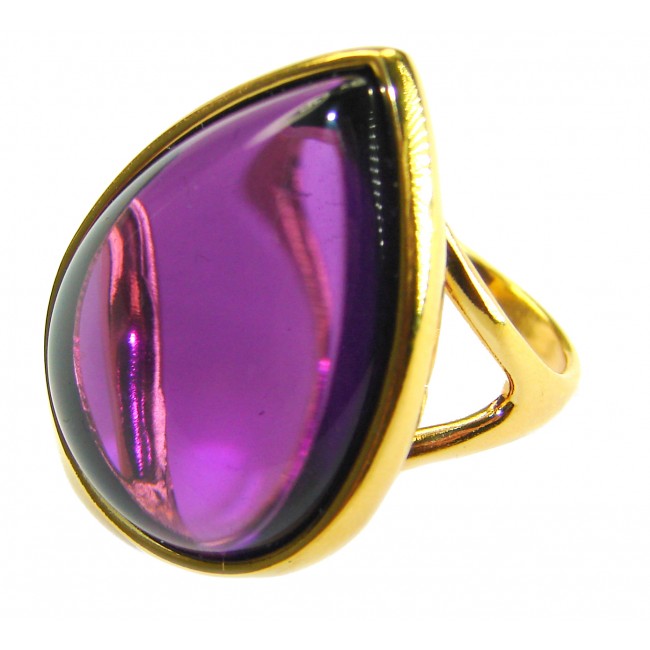 Purple Royalty 25.5 carat Amethyst .925 Sterling Silver dipped in 18K Gold over Handcrafted Ring size 7 - Side view of Purple Royalty Amethyst ring in gold setting.