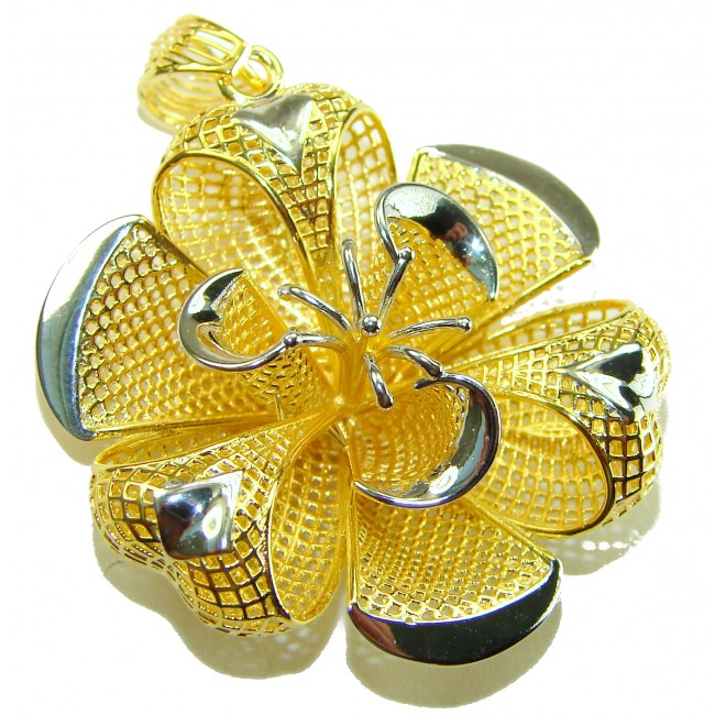 Dubai Style - Golden Rose .925 Sterling Silver dipped in 22K Gold handmade Pendant - Top view of Dubai Style golden rose pendant with intricate details.