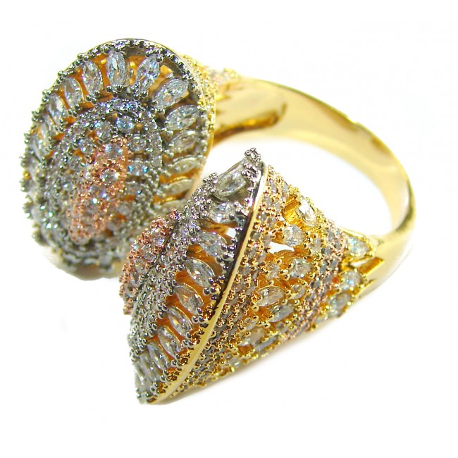 Art Deco 26.2 carat White Topaz 14K Gold over .925 Silver handcrafted Cocktail Ring s. 8 - Side view of Art Deco white topaz ring in 14K gold over silver.