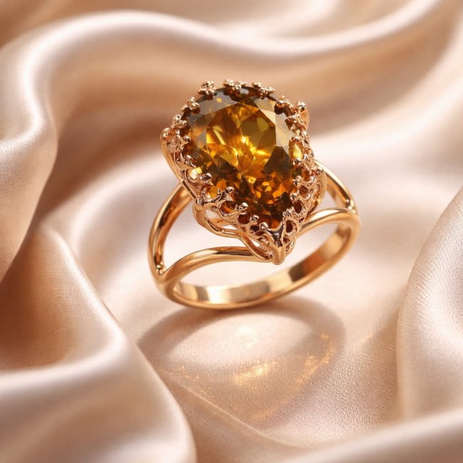 Celestial Energy 15.5 carat Champagne Smoky Topaz 18K Gold over .925 Sterling Silver Ring size 9 3/4 - Close-up of Celestial Energy 15.5 ct Champagne Topaz in 18K Gold Ring