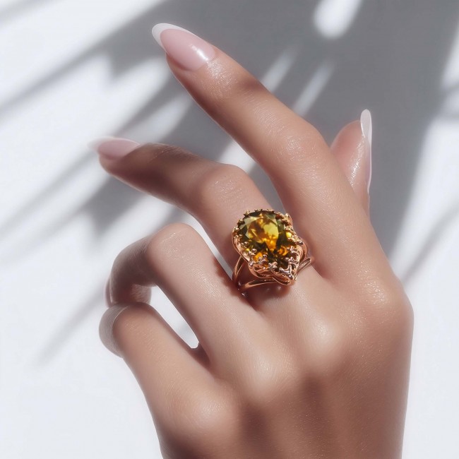 Celestial Energy 15.5 carat Champagne Smoky Topaz 18K Gold over .925 Sterling Silver Ring size 9 3/4 - Celestial Energy ring worn on hand, 15.5 carat Champagne Smoky Topaz.