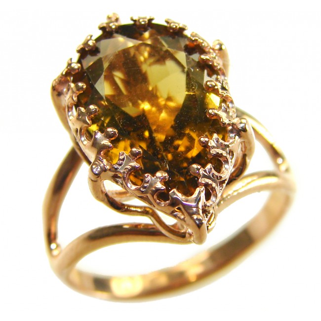 Celestial Energy 15.5 carat Champagne Smoky Topaz 18K Gold over .925 Sterling Silver Ring size 9 3/4 - Close-up of Celestial Energy ring with smoky topaz in 18K gold setting.