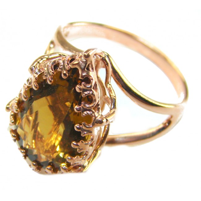 Celestial Energy 15.5 carat Champagne Smoky Topaz 18K Gold over .925 Sterling Silver Ring size 9 3/4 - Side view of Celestial Energy 15.5 ct Champagne Smoky Topaz ring