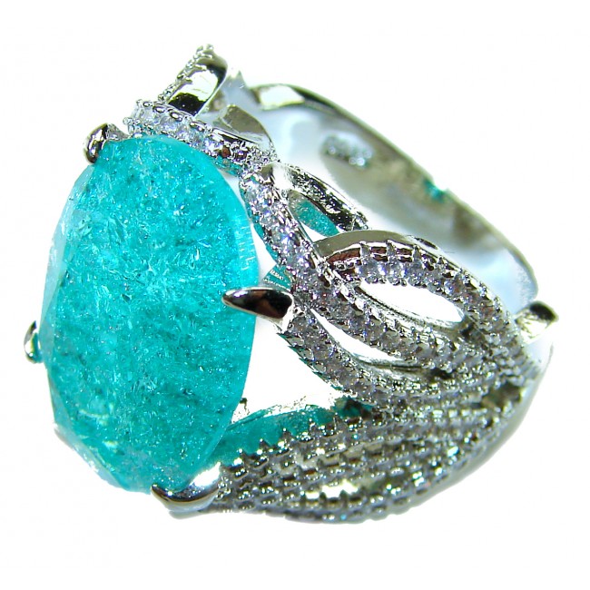 Gabriella 4.2 carat authentic Paraiba Tourmaline rhodium over .925 Sterling Silver handcrafted Statement Ring size 7 1/4 - Close-up of a Gabriella Paraiba Tourmaline ring with intricate setting.