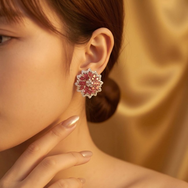 Bella Rosa Genuine 22.8 carat Ruby .925 Sterling Silver dipped in rhodium Statement brilliantly handcrafted earrings - Worn on ear, Bella Rosa 22.8ct Ruby .925 Sterling Silver Earrings