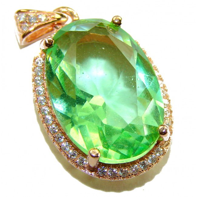 Royalty 9.9 carat authentic Himalayan Peridot 22K Gold over .925 Sterling Silver Handcrafted Statement pendant - Close-up of Himalayan Peridot pendant with 22K gold and diamonds.