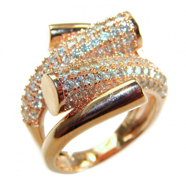 SPECTACULAR 5.9 carat White Topaz Sterling Silver Italy made Silver dipped in 18K ROSE Gold Ring size 7 1/4 - White Topaz sterling silver ring, close-up of intricate design.
