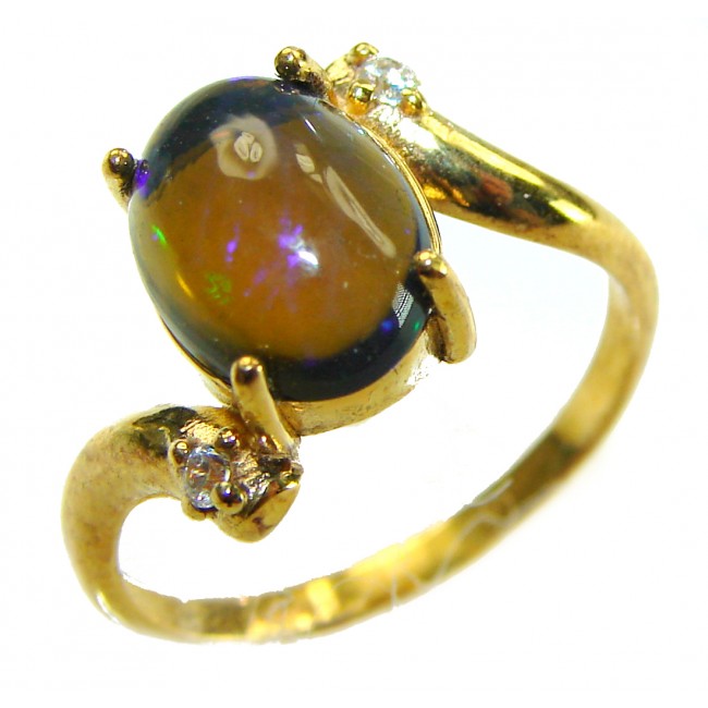 A Milky Way Genuine 4.8 carat Black Opal 18K Gold over .925 Sterling Silver handmade Ring size 7 1/2 - Close-up of Milky Way Black Opal ring in 18K gold, showcasing stone details.